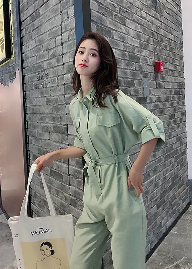 April Short Sleeve Belted Jumpsuit