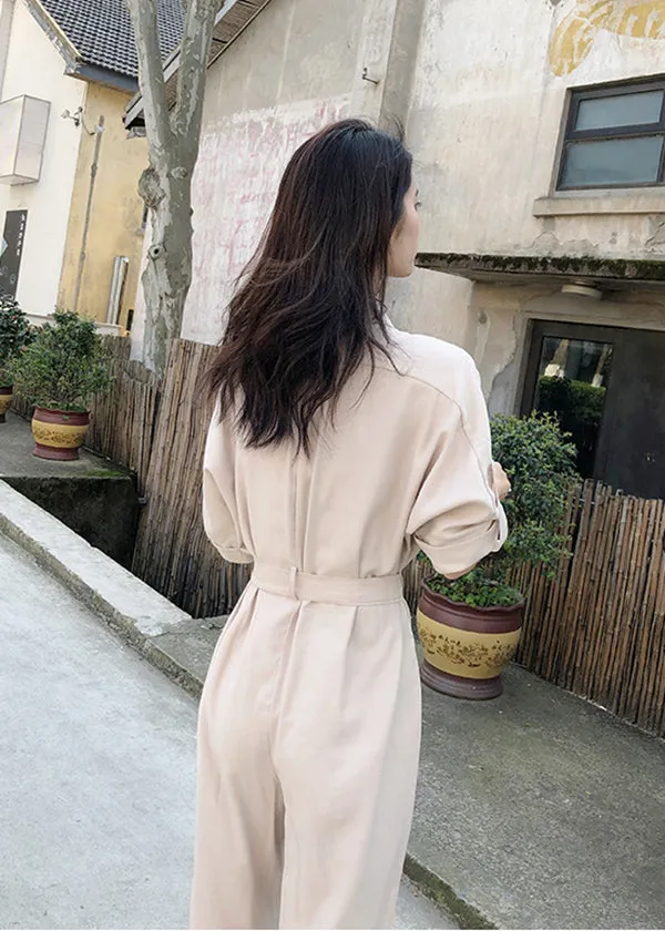 April Short Sleeve Belted Jumpsuit