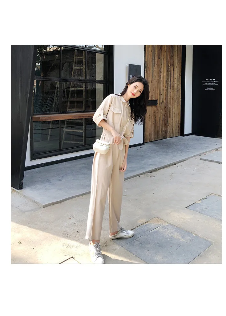 April Short Sleeve Belted Jumpsuit