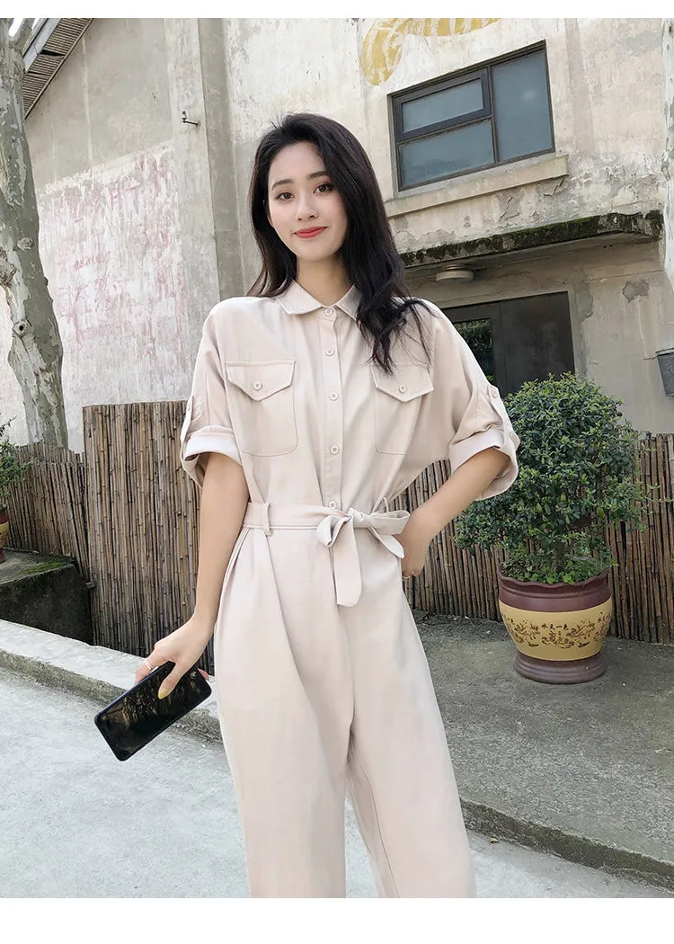 April Short Sleeve Belted Jumpsuit