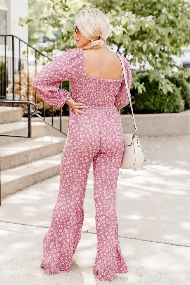 Aware of This Mauve Daisy Flare Jumpsuit FINAL SALE