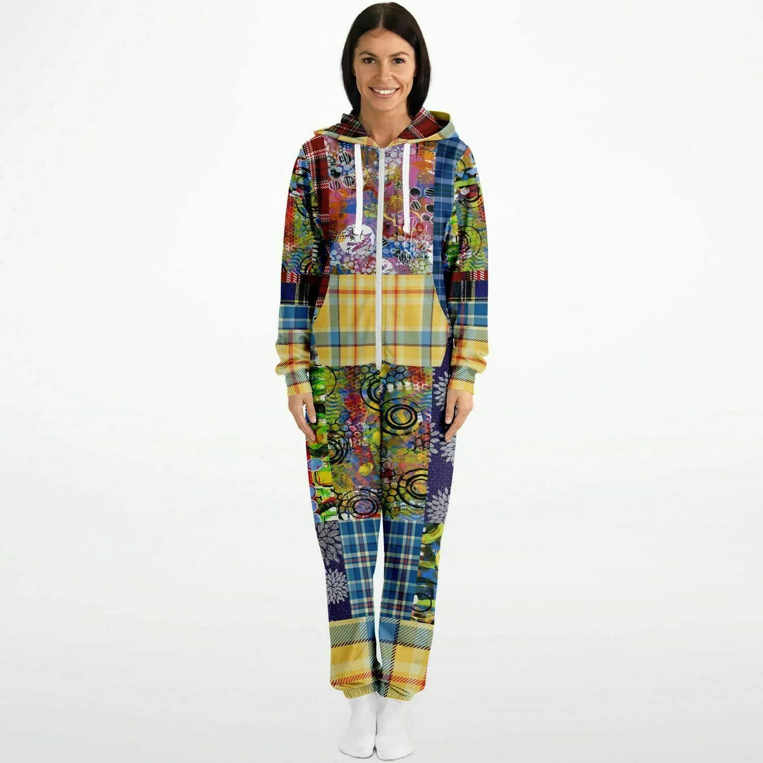 Barcelona Plaid Geometric Patchwork Fleece Unisex Romper