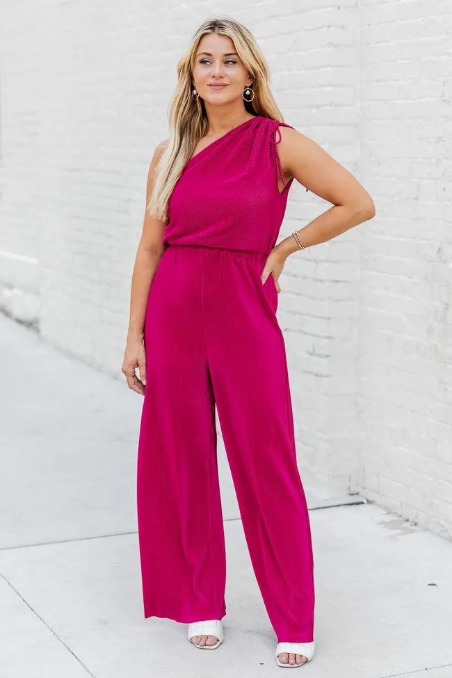 Believe Me Berry One Shoulder Plisse Jumpsuit FINAL SALE