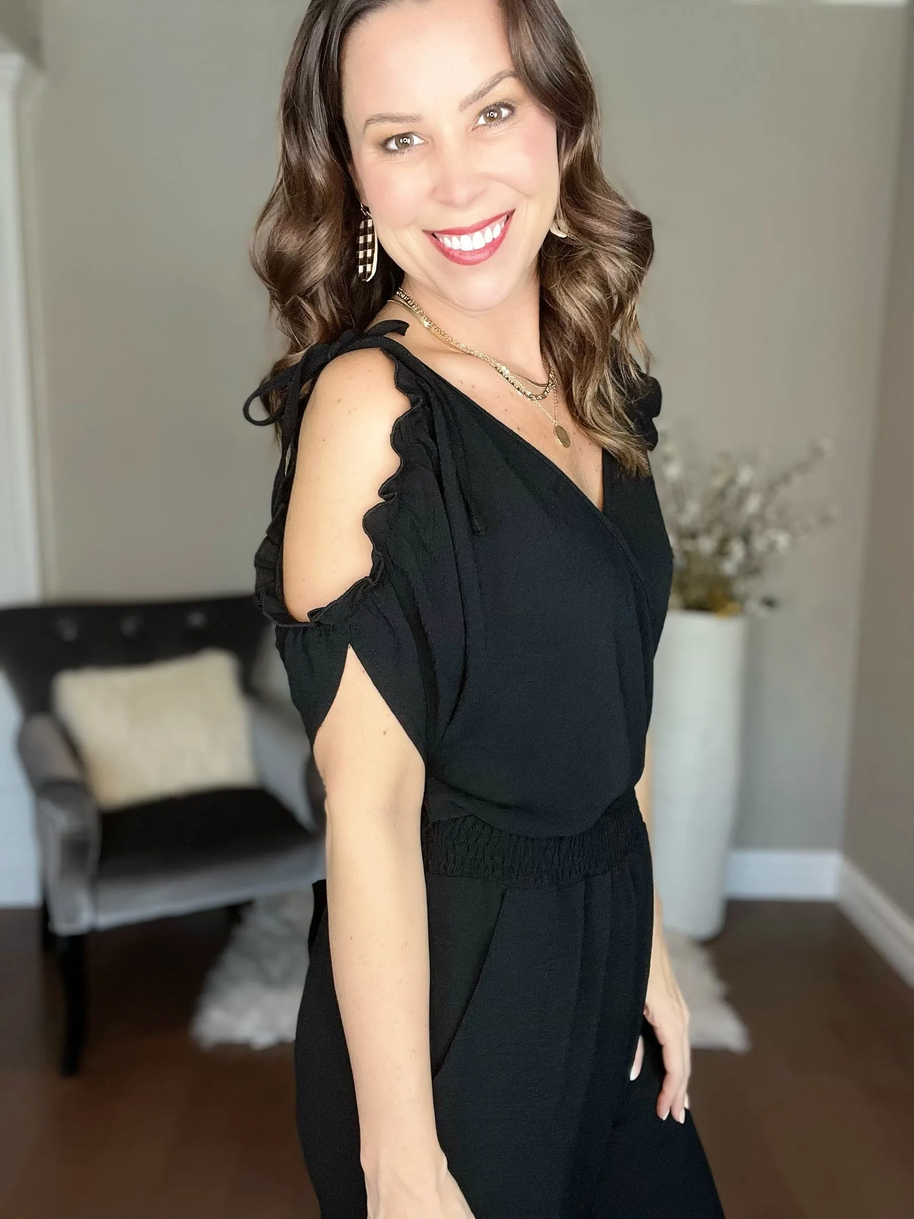 Black Cold Shoulder Wrap Detail Jumpsuit