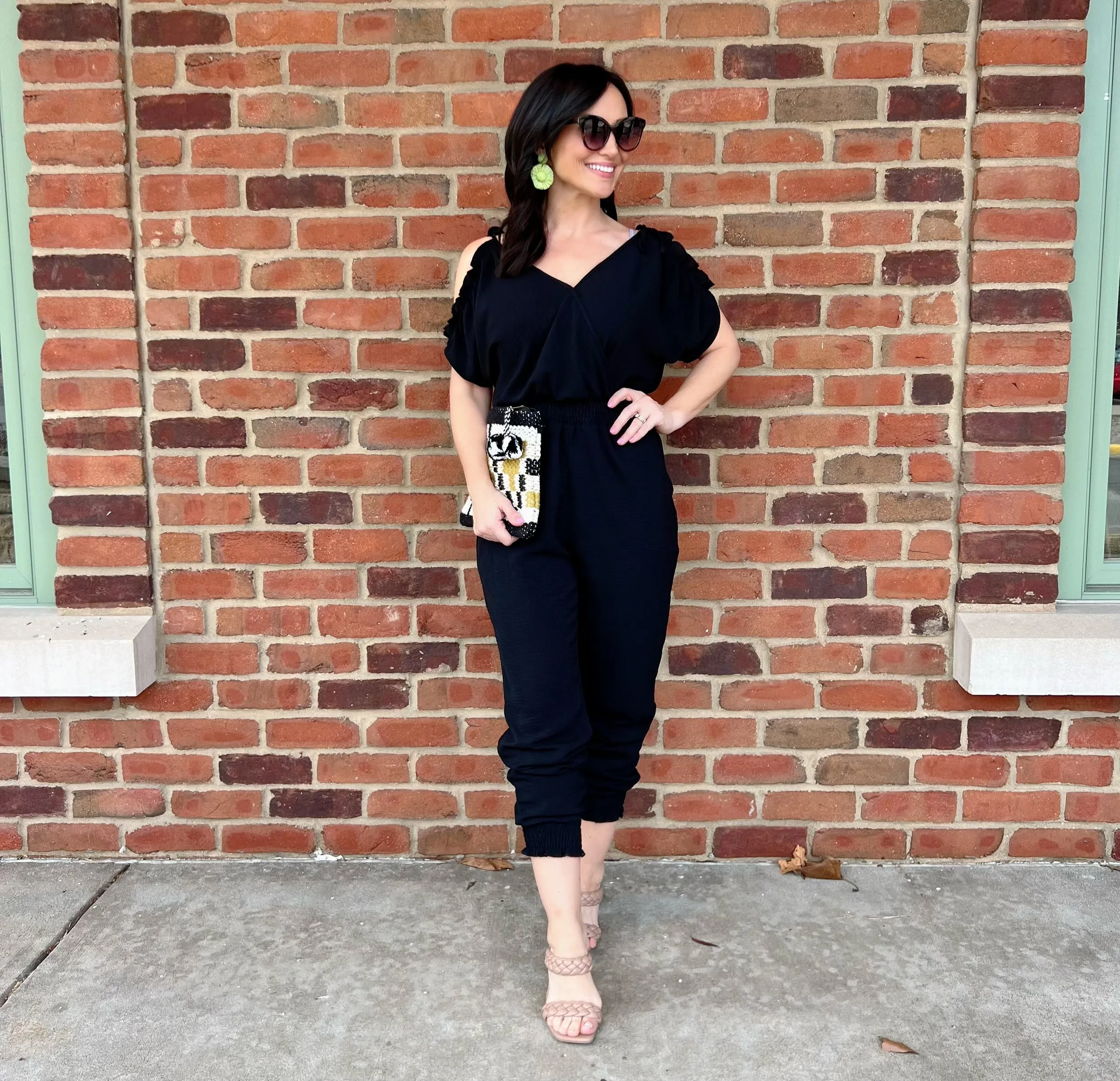 Black Cold Shoulder Wrap Detail Jumpsuit