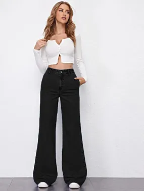 Black Plazo Fall Wide Leg High Rise Jeans