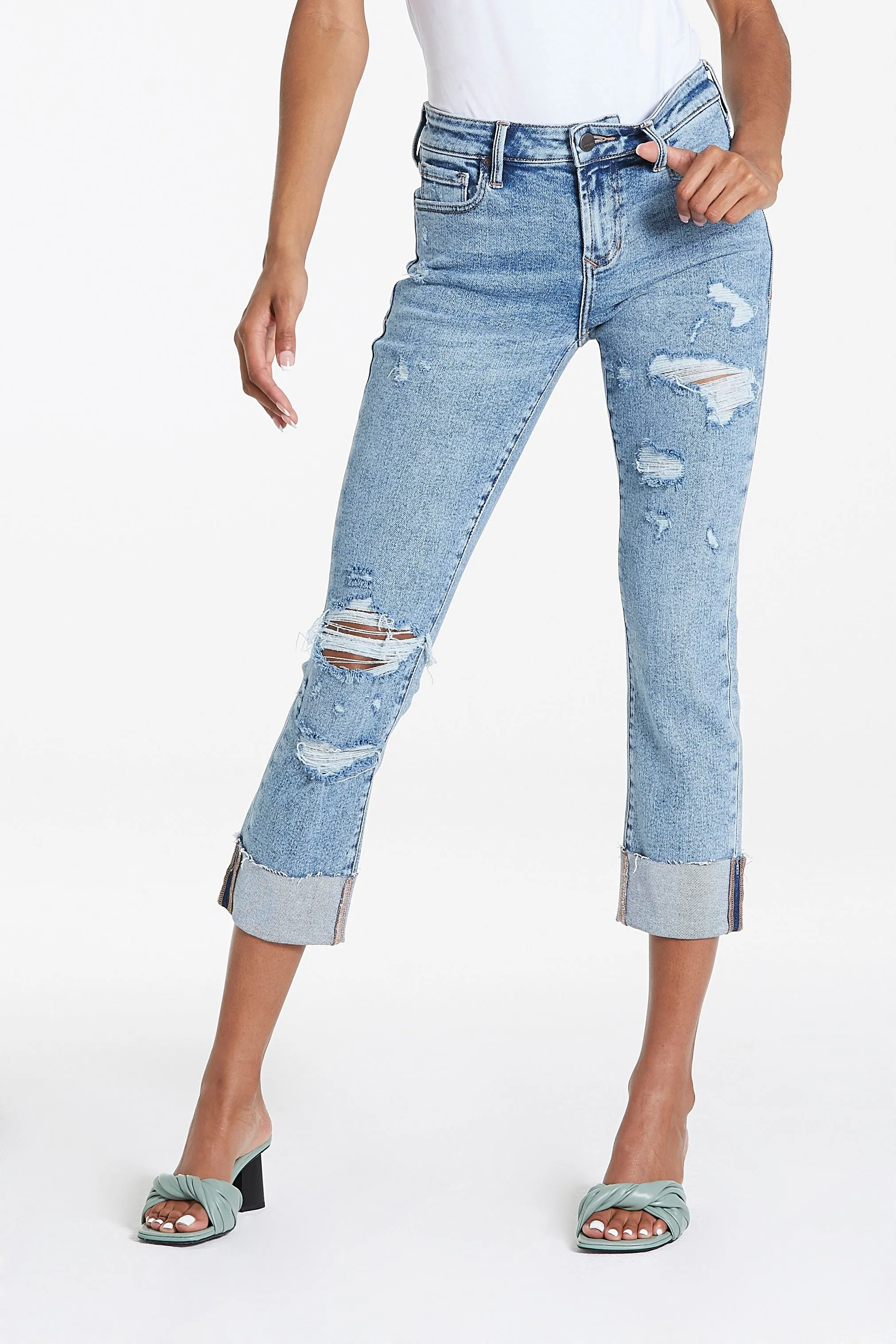 Blaire High Rise Cuff Clim Straight Jeans