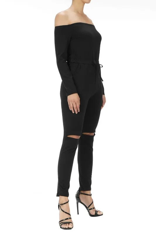 Casual Off The Shoulder Jumpsuit - Black