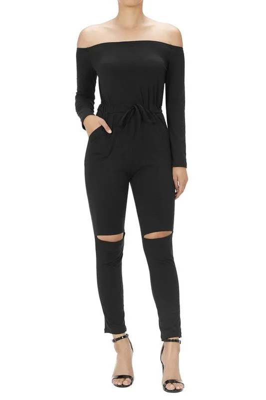 Casual Off The Shoulder Jumpsuit - Black