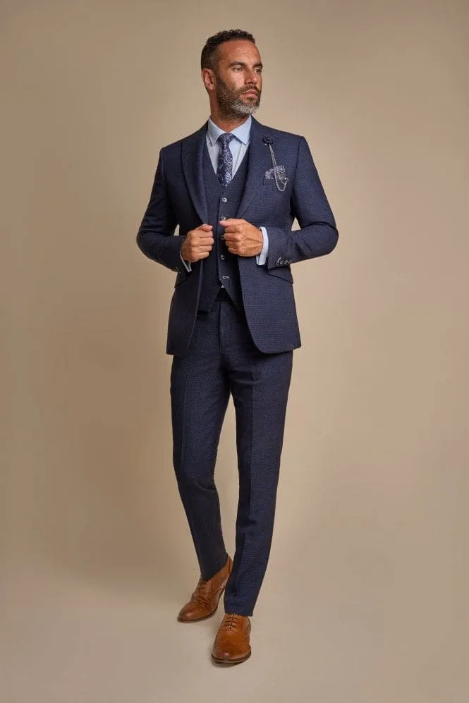 Cavani Caridi Men's Navy Slim Fit Tweed Check Blazer