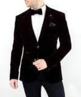 Cavani Sicily Wine Velvet Slim Fit Blazer