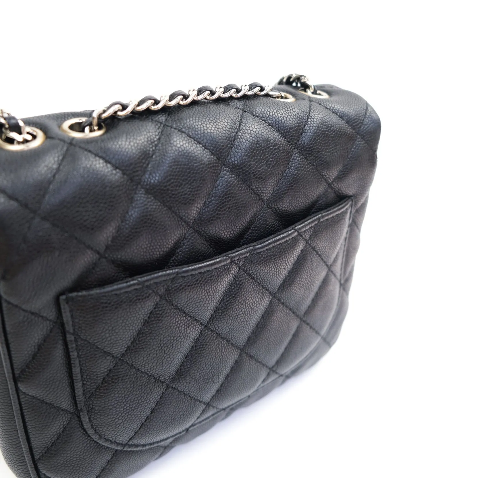 Chane Quilted Small Urban Companion Flap Black Caviar Silver Hardware