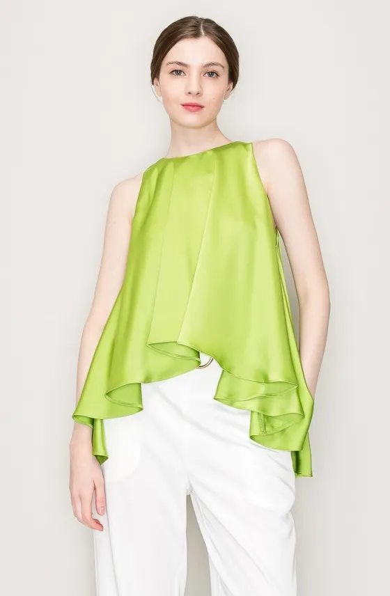 Chartreuse Satin Ruffled Top