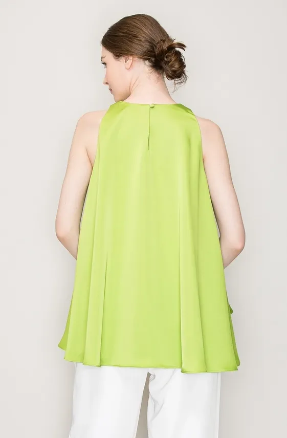 Chartreuse Satin Ruffled Top