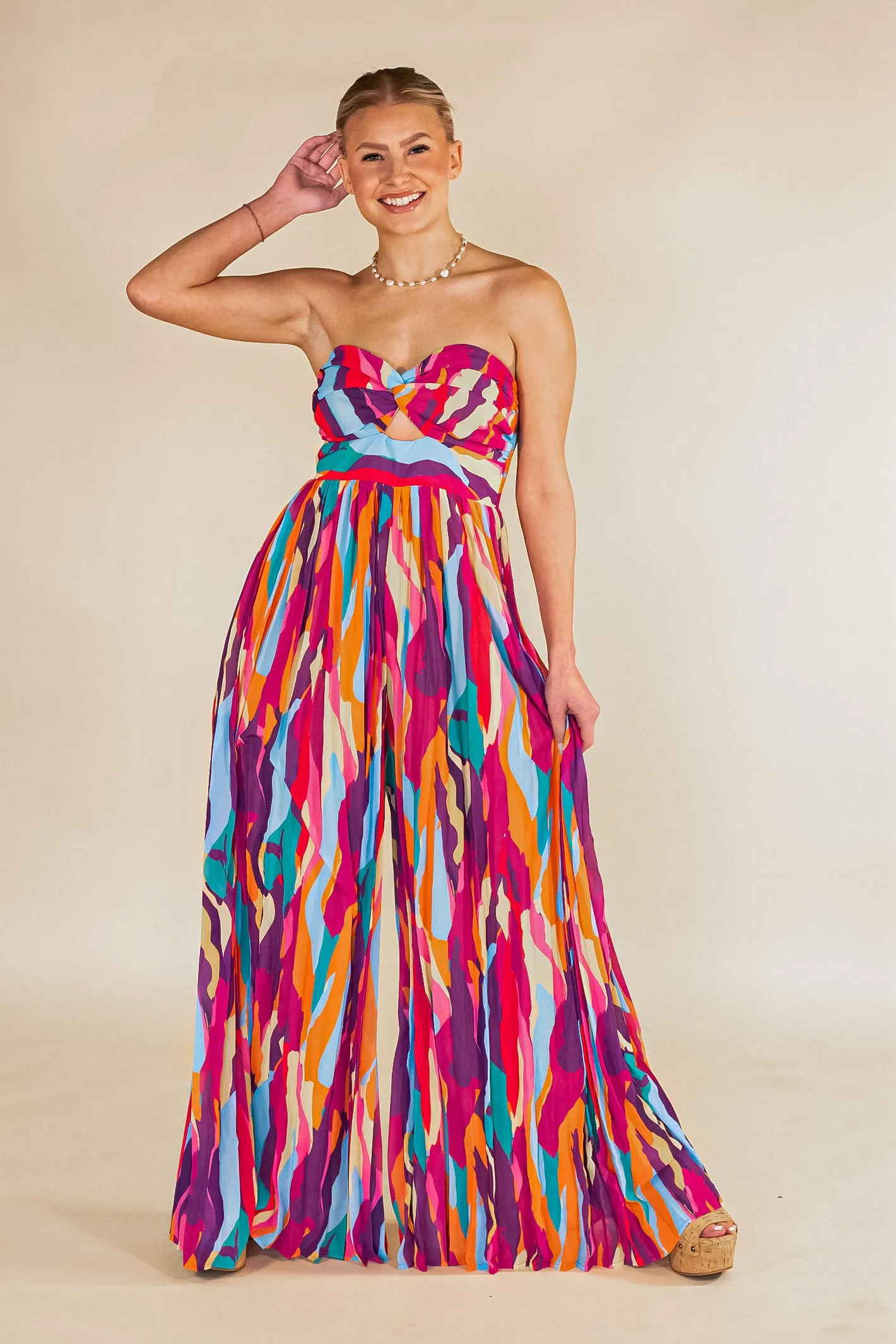 Chasing the Sunshine Multicolor Strapless Jumpsuit