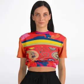 Chili Pepper Paisley Short Sleeve Cropped Eco-Poly Sweater