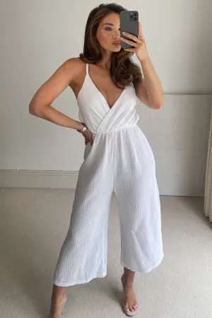 Clara White Wrap Over Culotte Jumpsuit