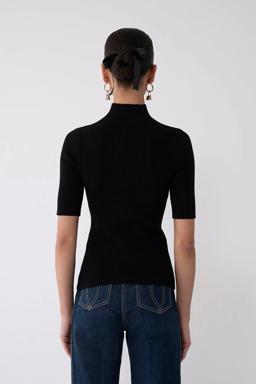 Coal Peachskin Short Sleeve Mock Neck