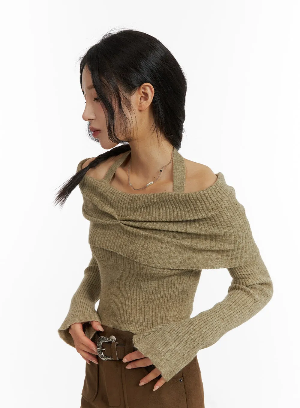 Cozy Off-Shoulder Asymmetrical Knit Top CJ417