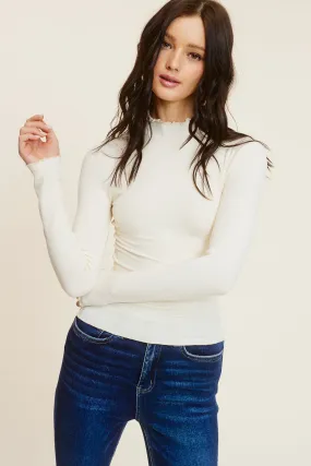 Cream Long Sleeve Mock Neck Top