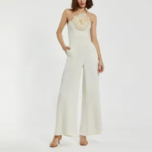 Crepe Halter Neck Jumpsuit With Flower