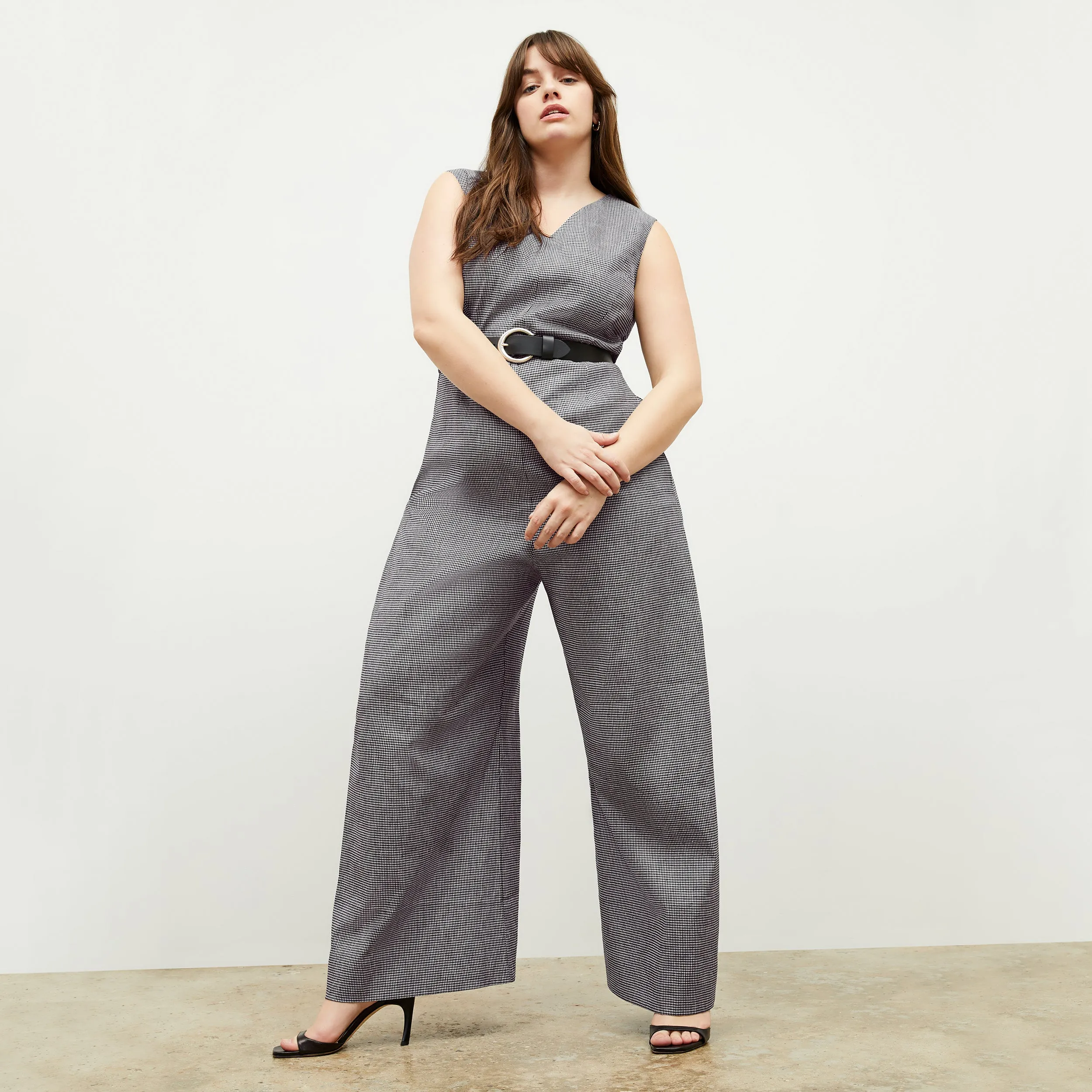 Demi Jumpsuit - Gingham Linen :: Black/White