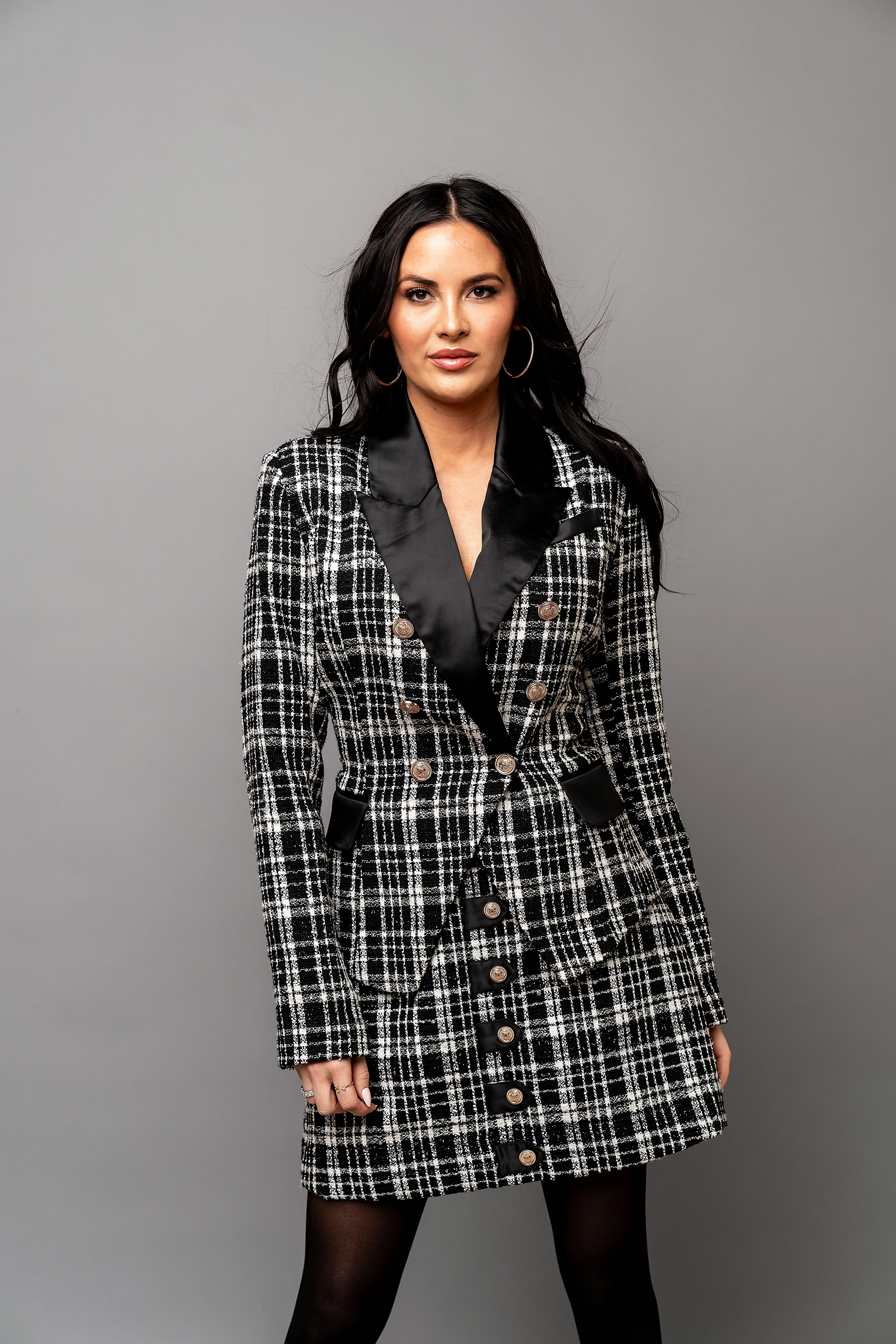 Double Breasted Satin Lapel Blazer