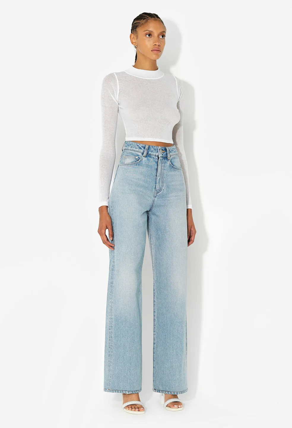 Gauze Rib LS Cropped Tee / White