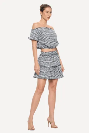 Gingham Off-shoulder Top and Skirt Set