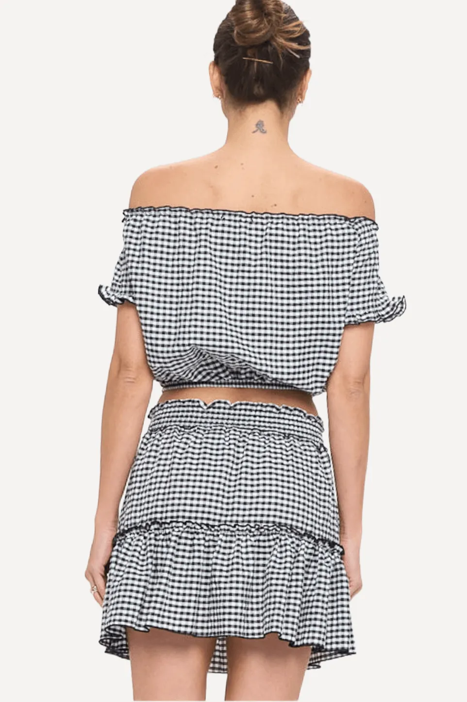 Gingham Off-shoulder Top and Skirt Set