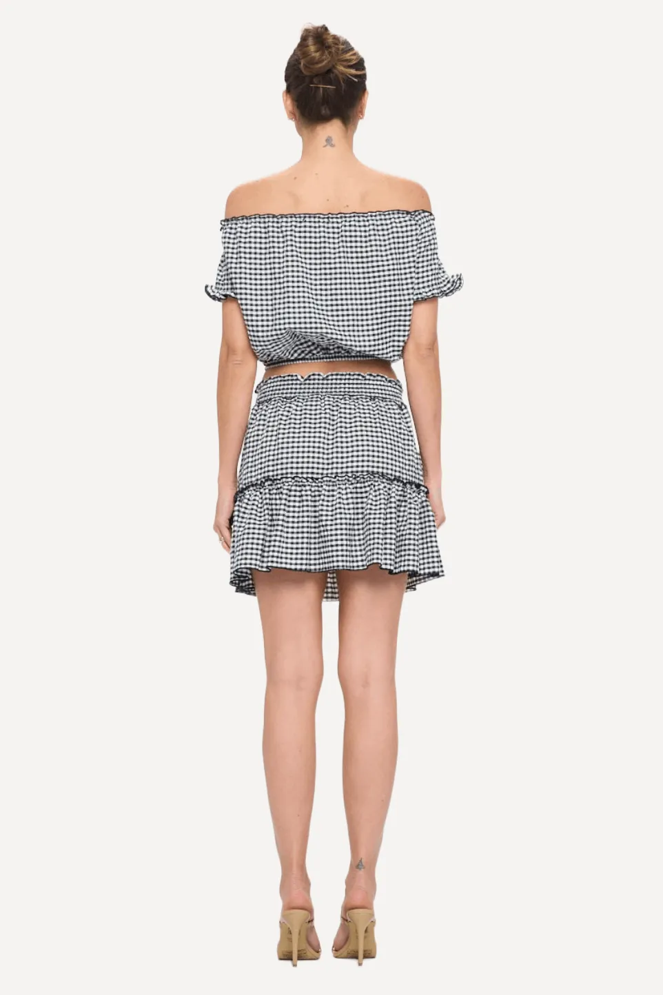 Gingham Off-shoulder Top and Skirt Set