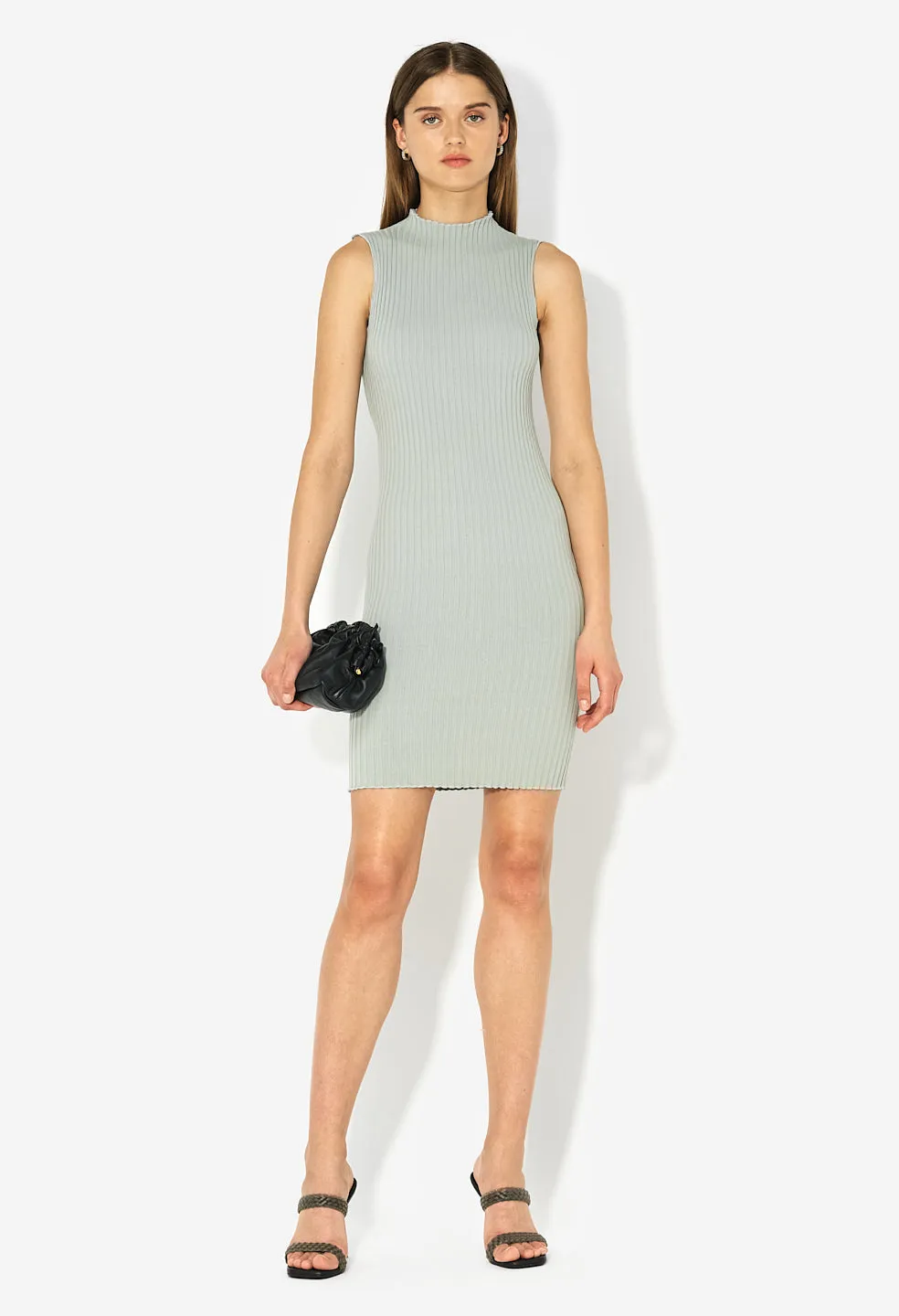 Ginza Rib Mock Mini Dress / Seafoam