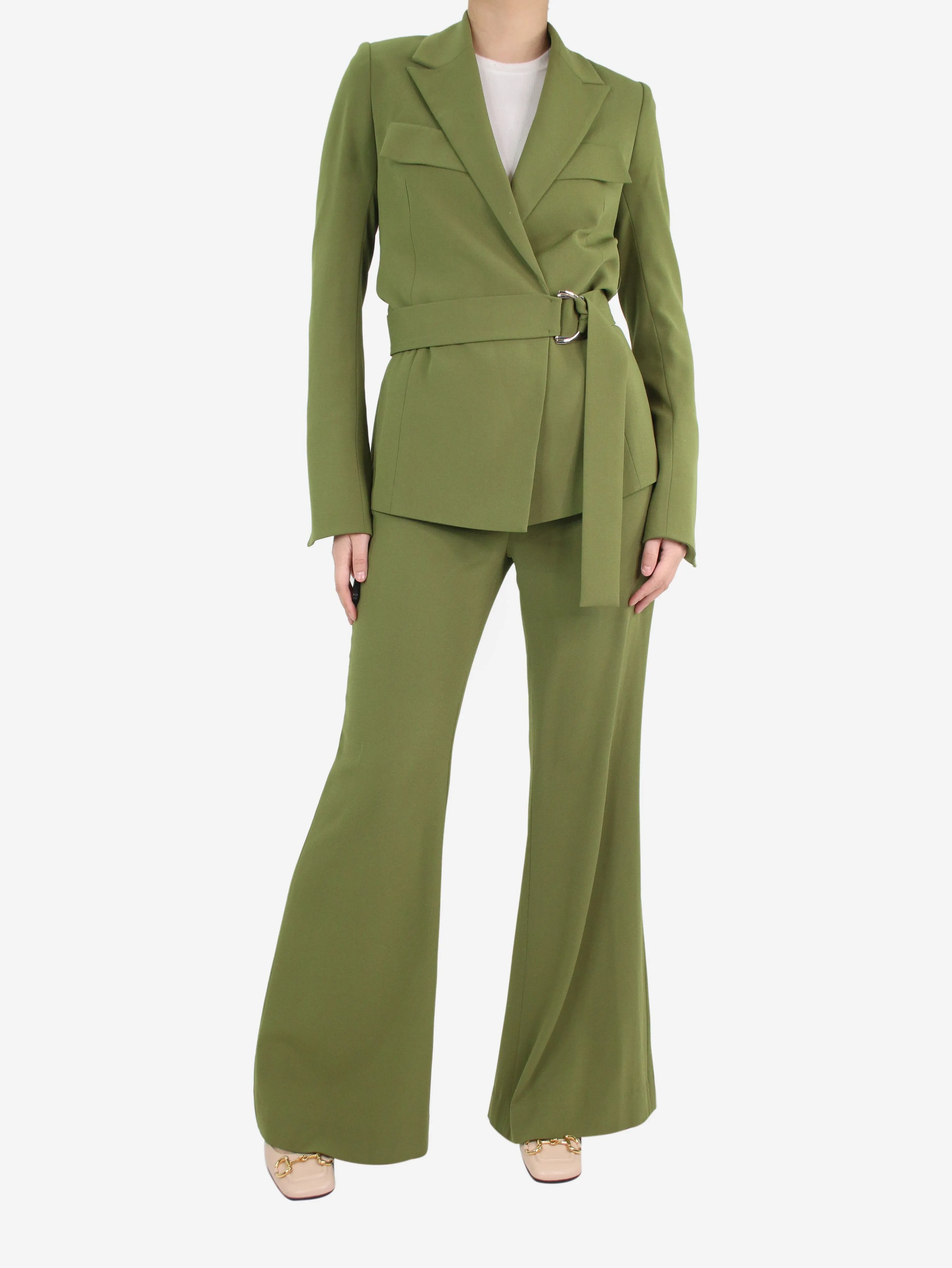 Green wrap blazer and trouser set - size UK 8