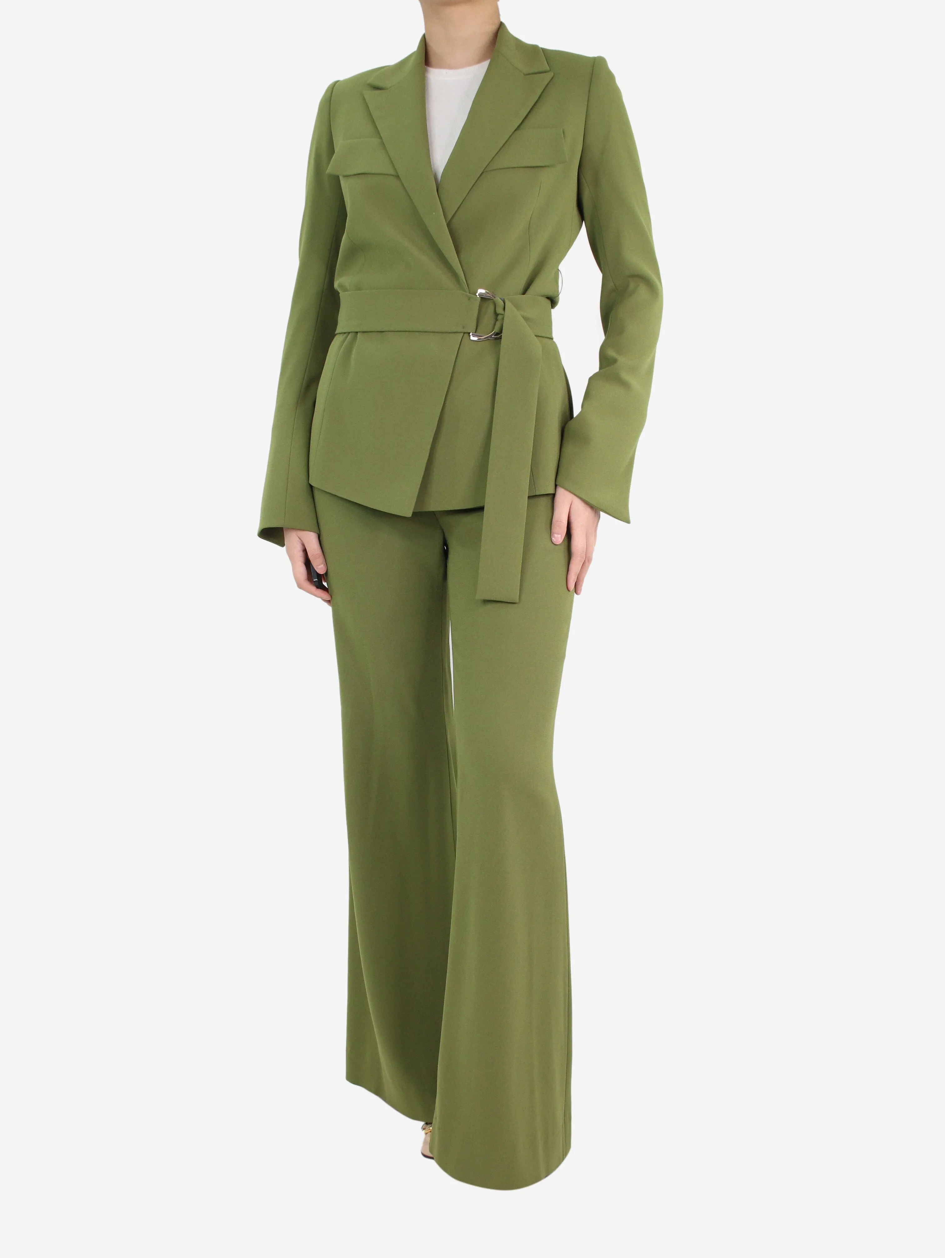 Green wrap blazer and trouser set - size UK 8