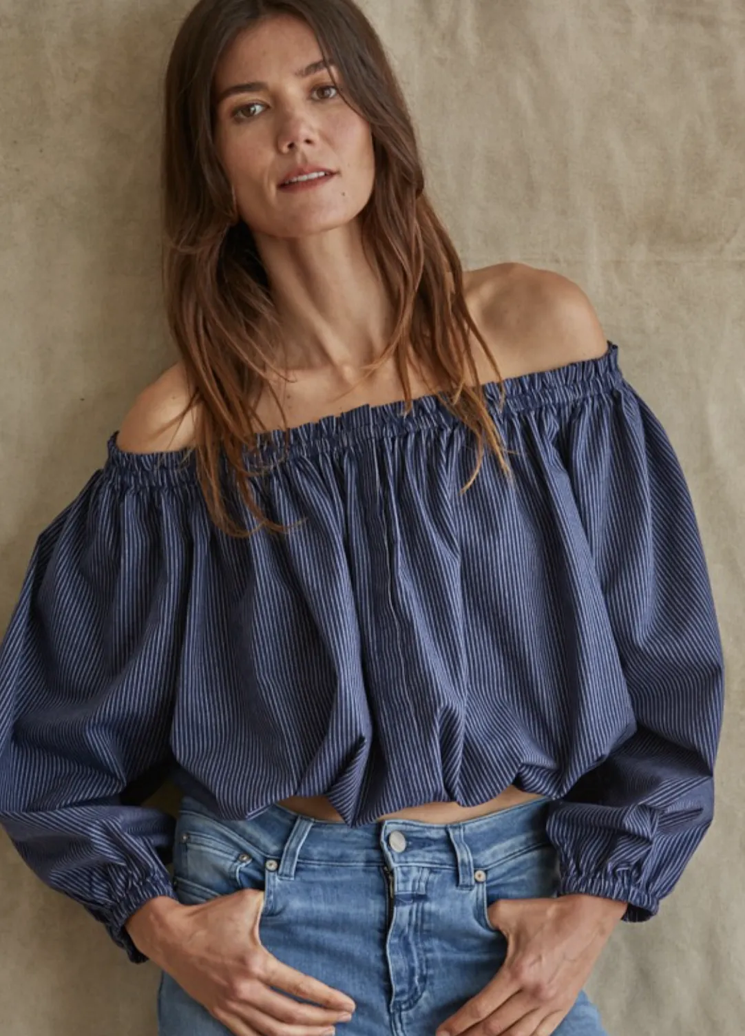 Jasper Off the Shoulder Top in Navy