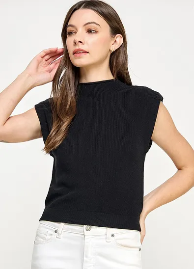 Kade Power-Shoulder Top in Black