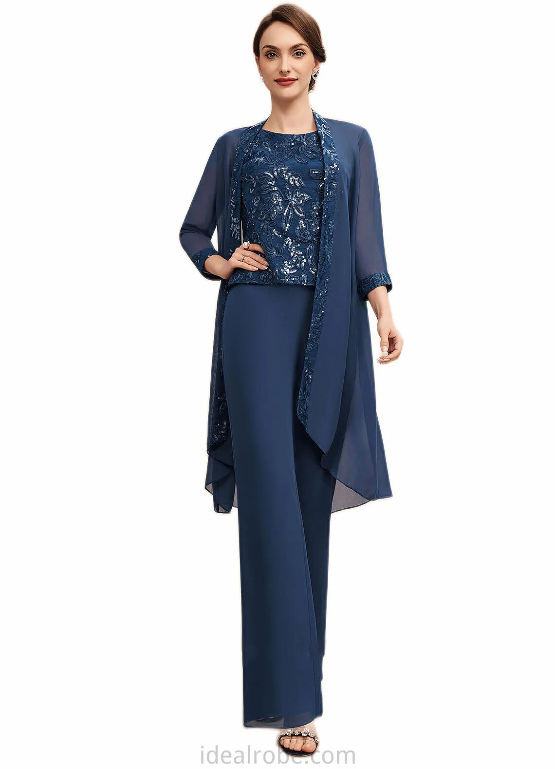 Layla Jumpsuit/Pantsuit Scoop Neck Floor-Length Chiffon Lace Mother of the Bride Dress With Sequins STK126P0014567