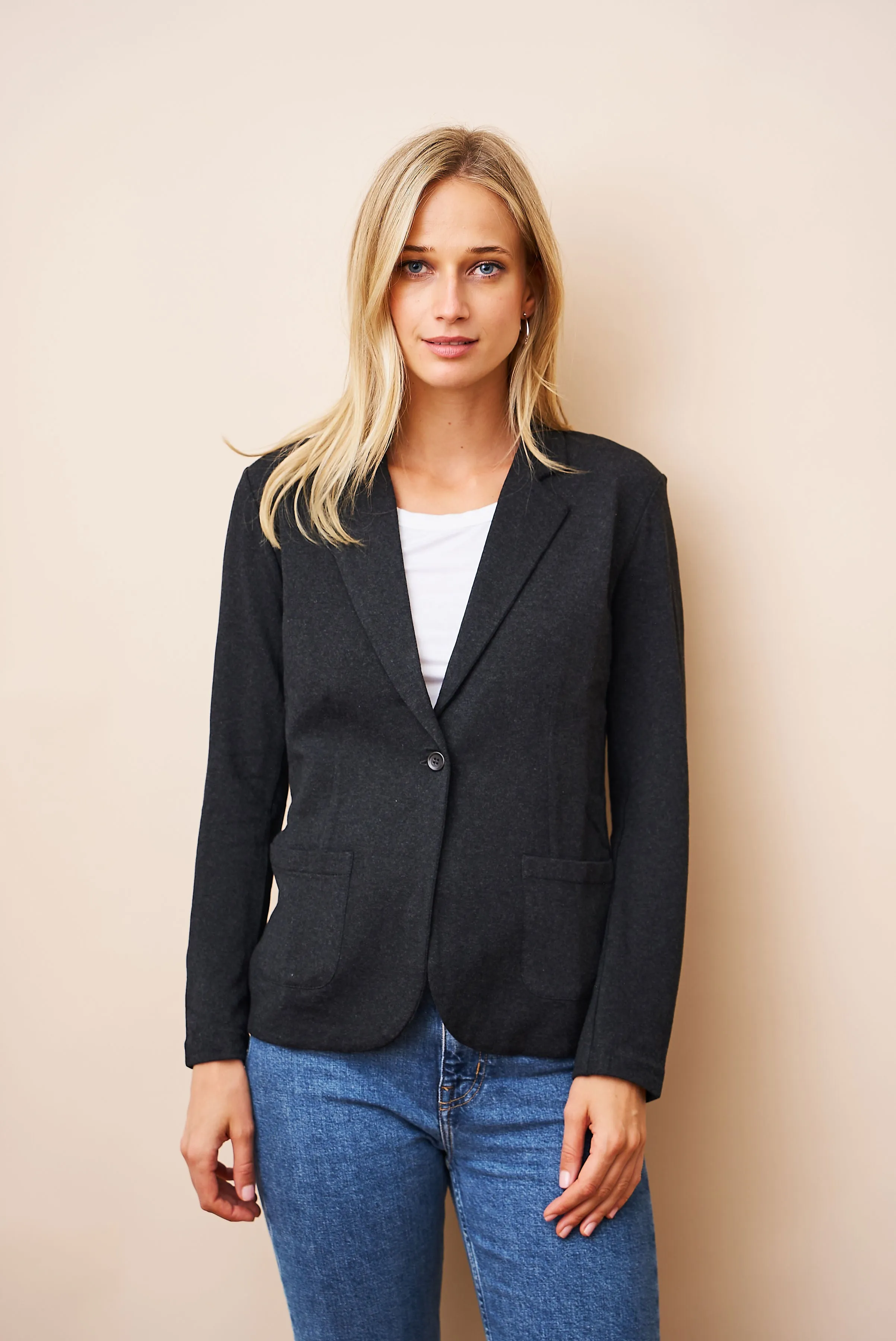 Majestic French Touch One Button Blazer in Anthracite Chine