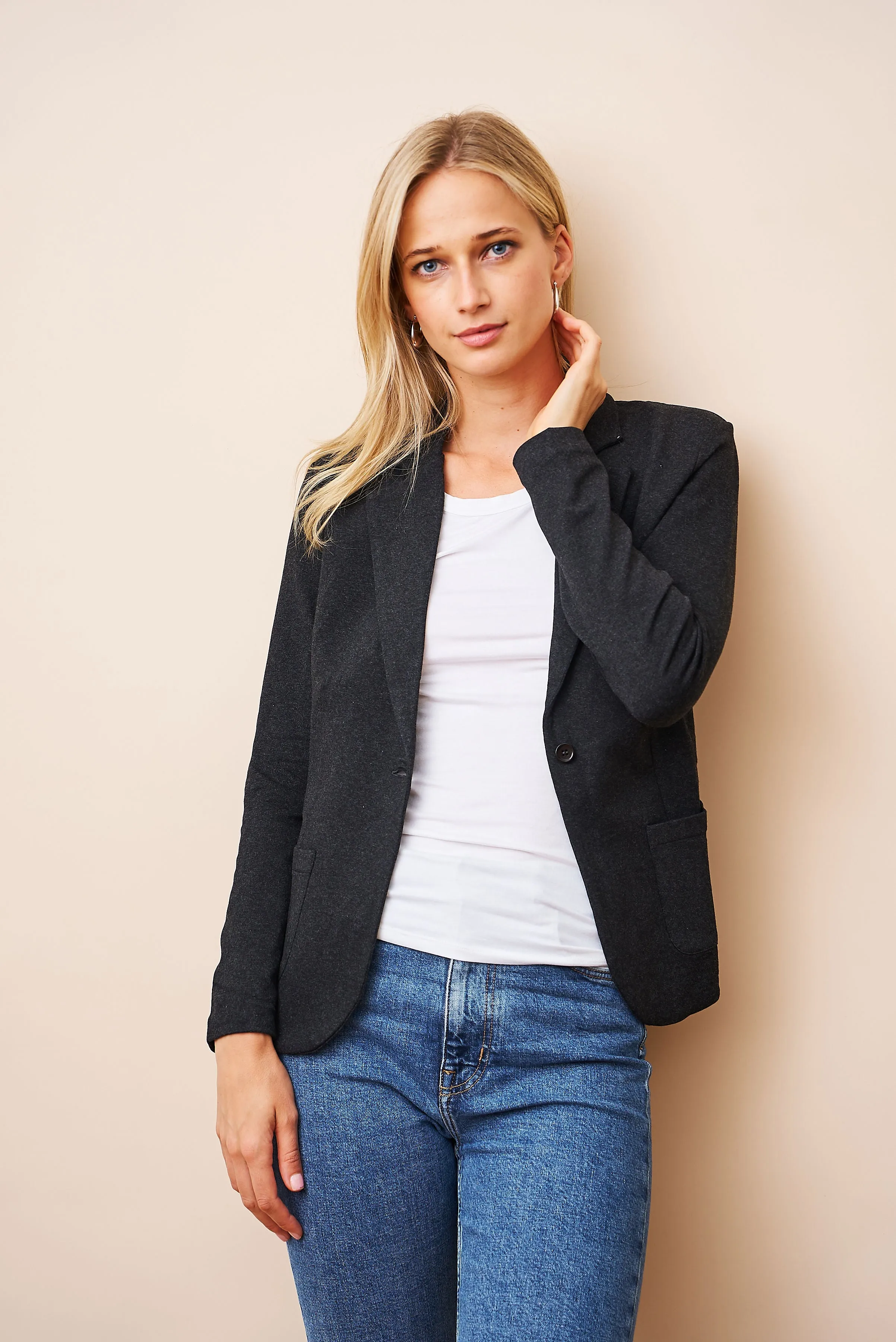 Majestic French Touch One Button Blazer in Anthracite Chine