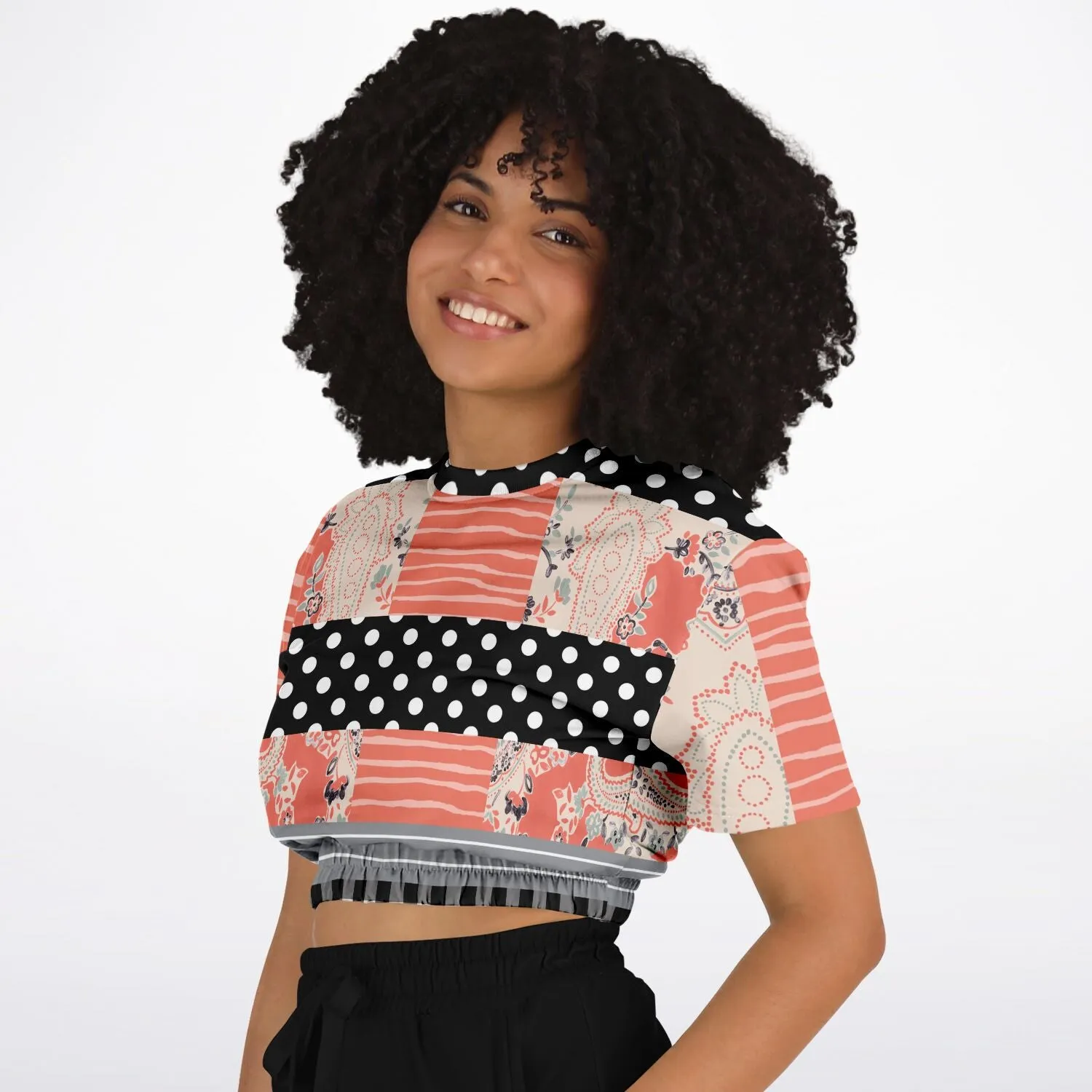 Mint Julep Black Short Sleeve Cropped Eco-Poly Sweater