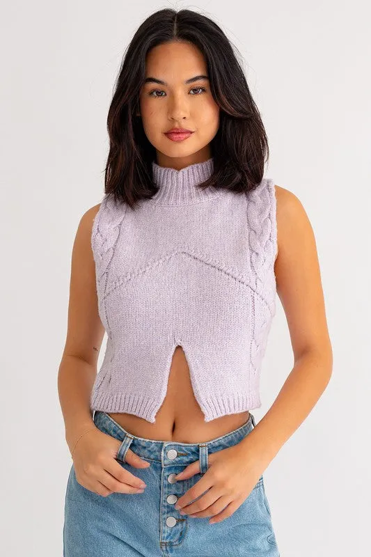 Mock Neck Cutout Crop Sweater