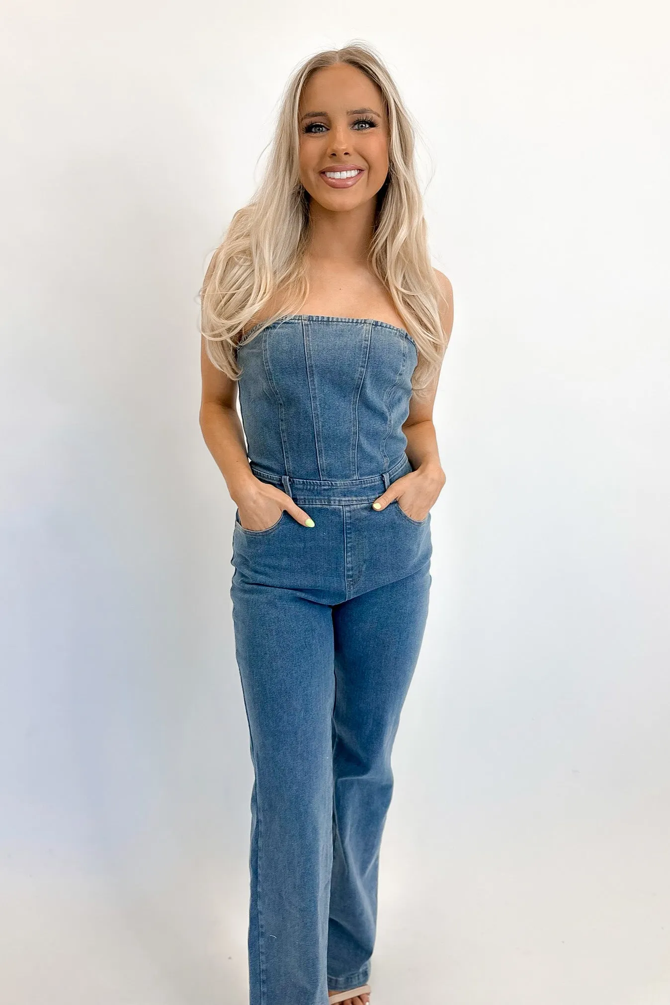 Morgan Strapless Denim Jumpsuit