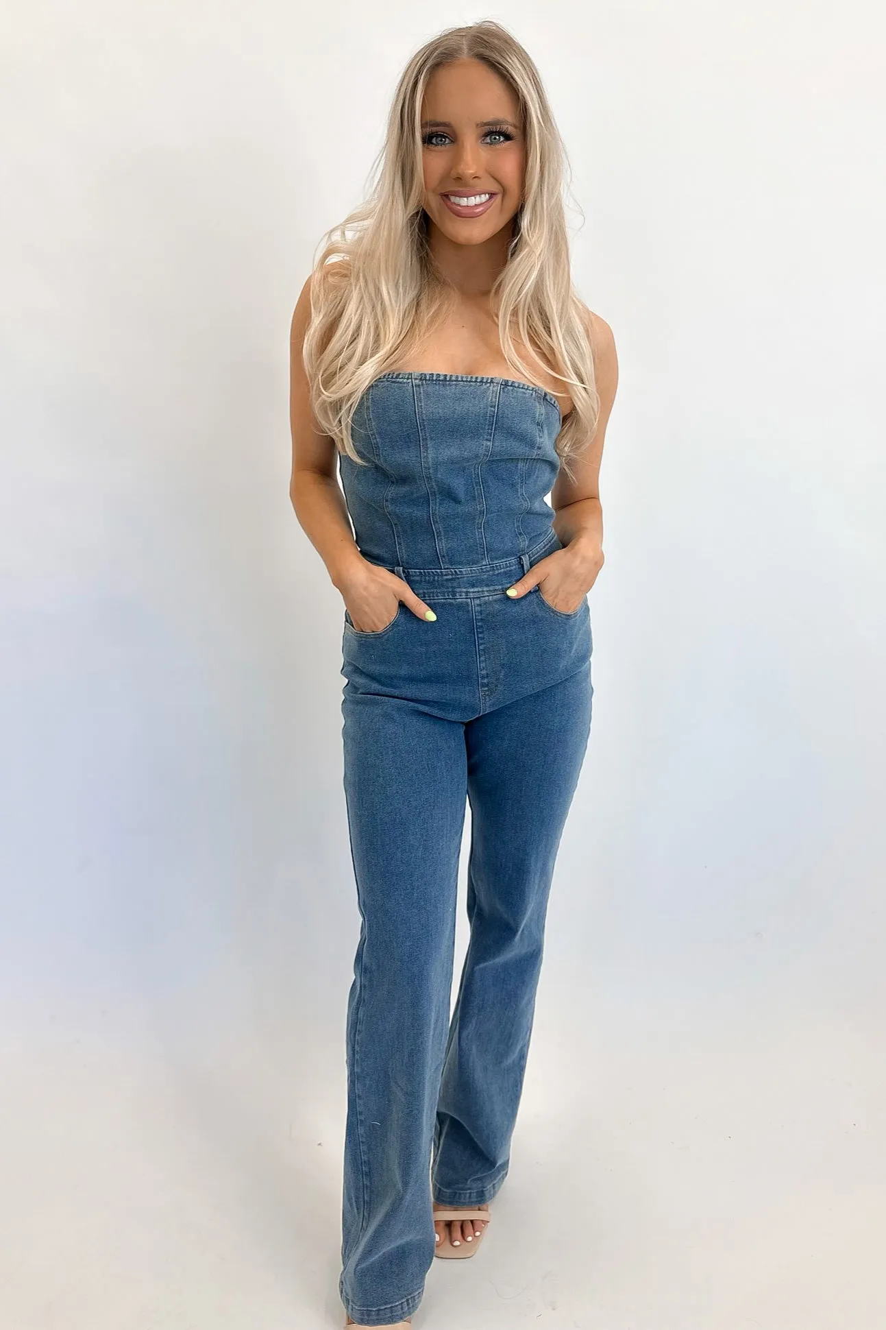 Morgan Strapless Denim Jumpsuit