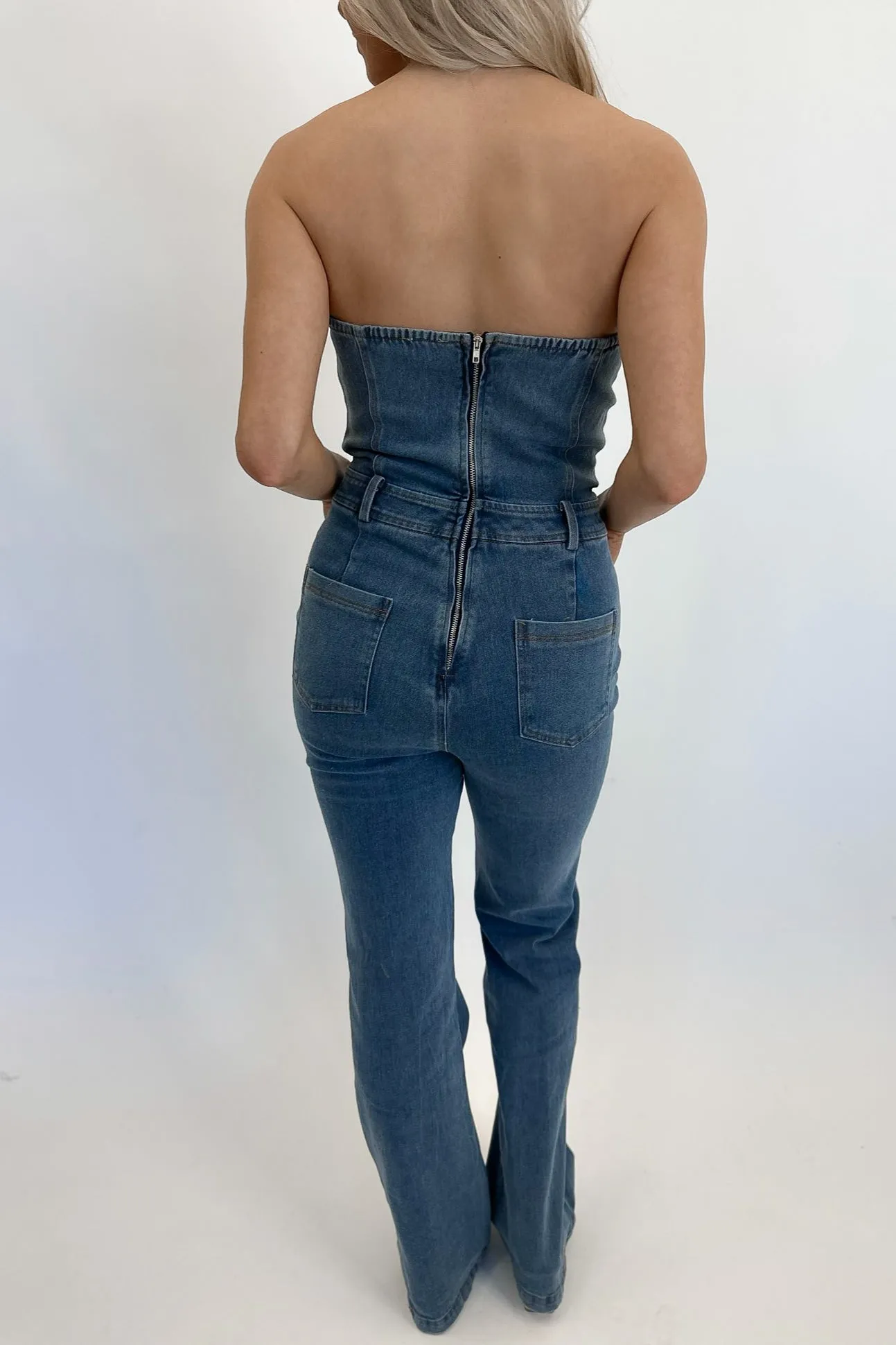 Morgan Strapless Denim Jumpsuit