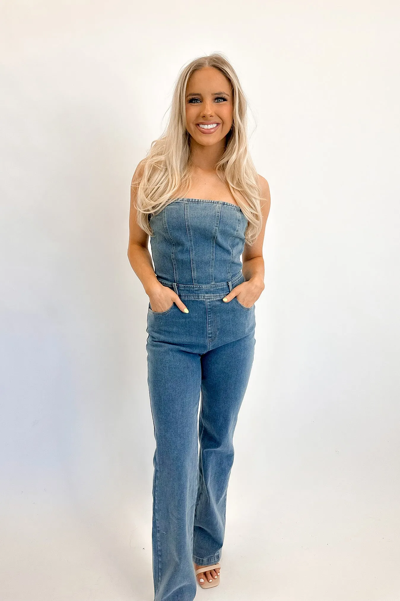 Morgan Strapless Denim Jumpsuit