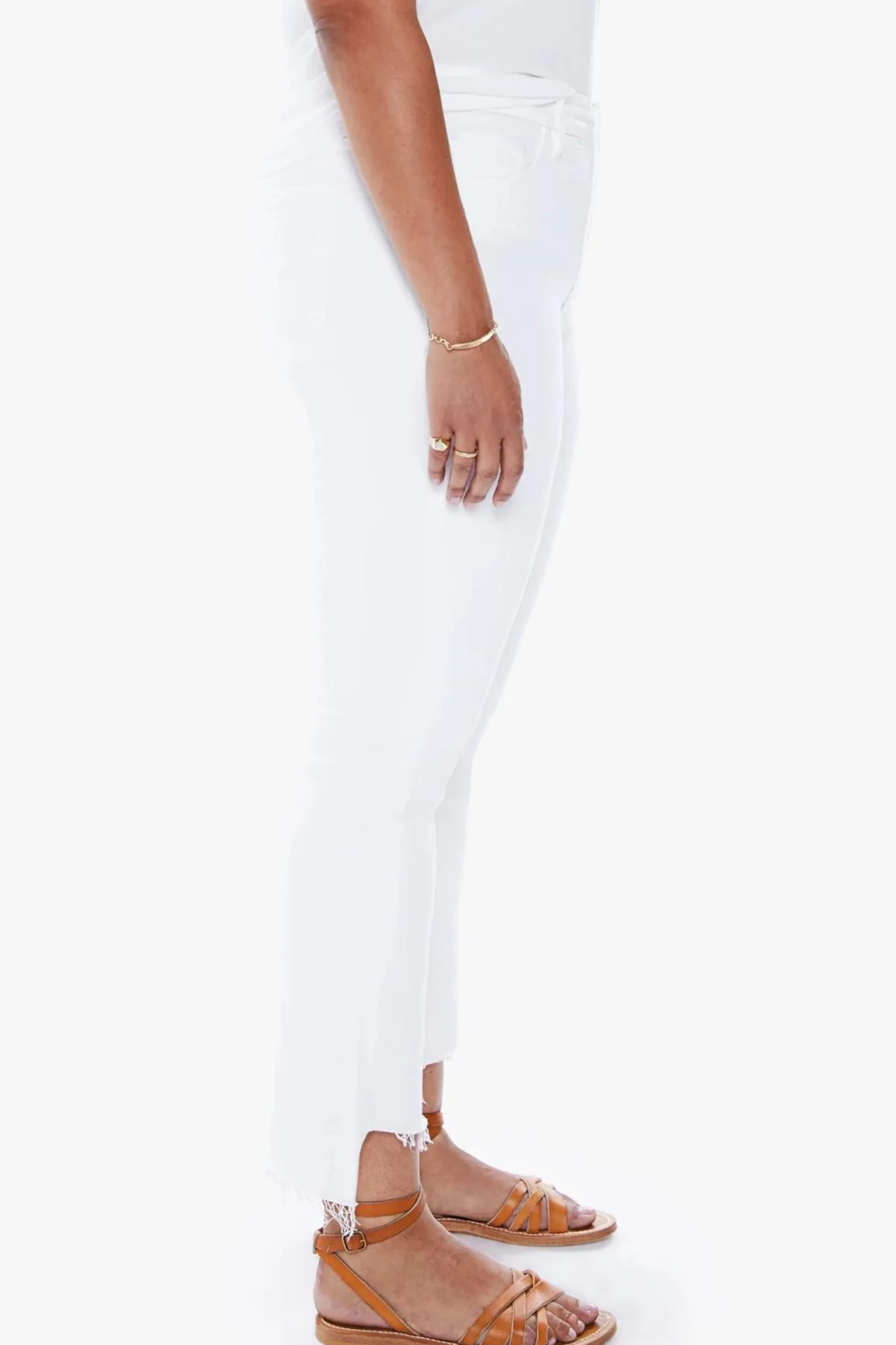 Mother Insider Crop Step Fray White