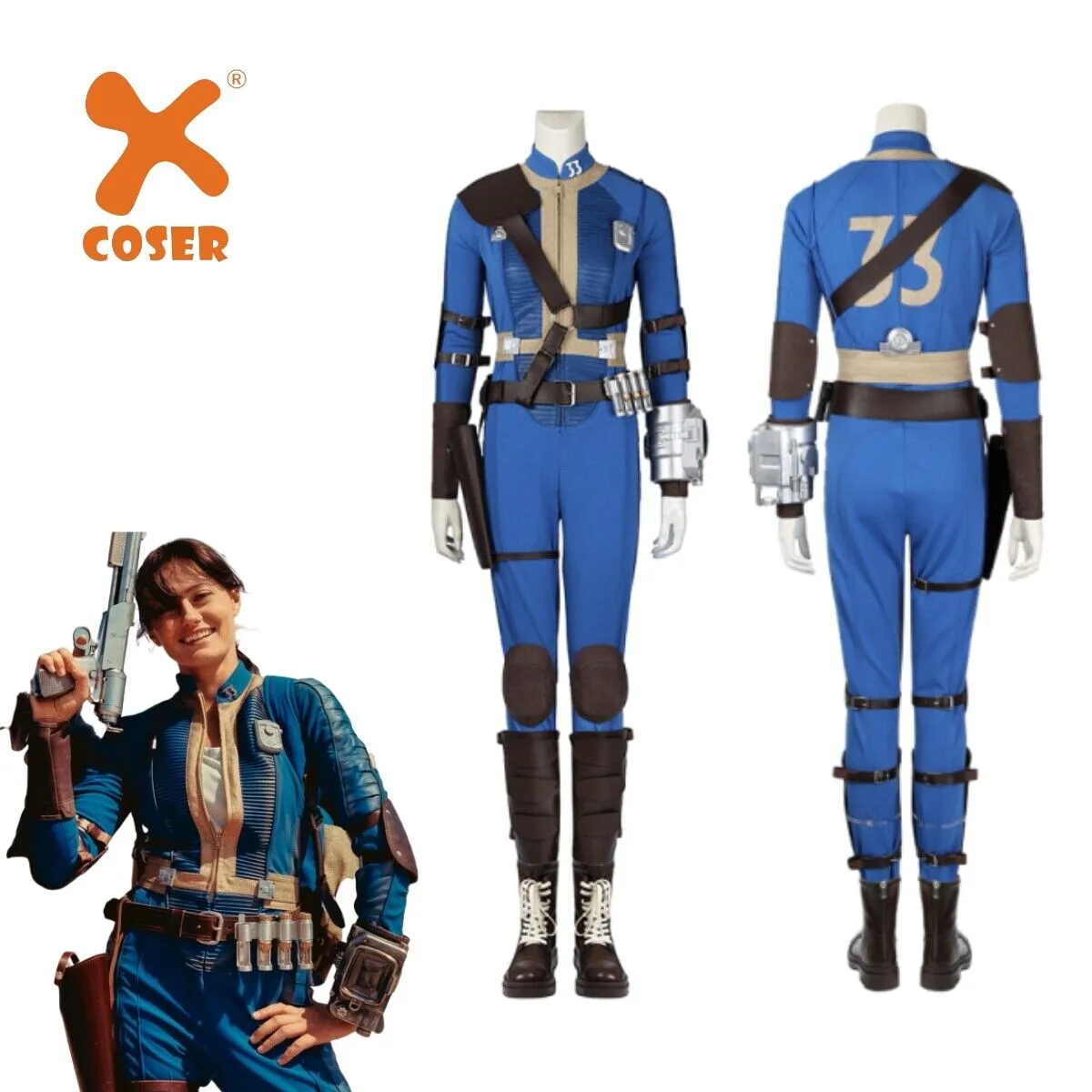 【New Arrival】Xcoser Fallout Lucy Cosplay Costume Jumpsuit Bodysuit Belt Accessories Full Set