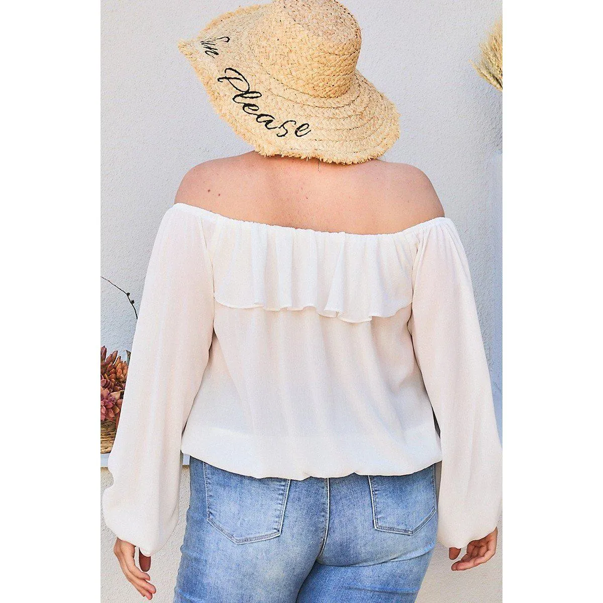 Off Shoulder Ruffle Bubble Sleeve Top