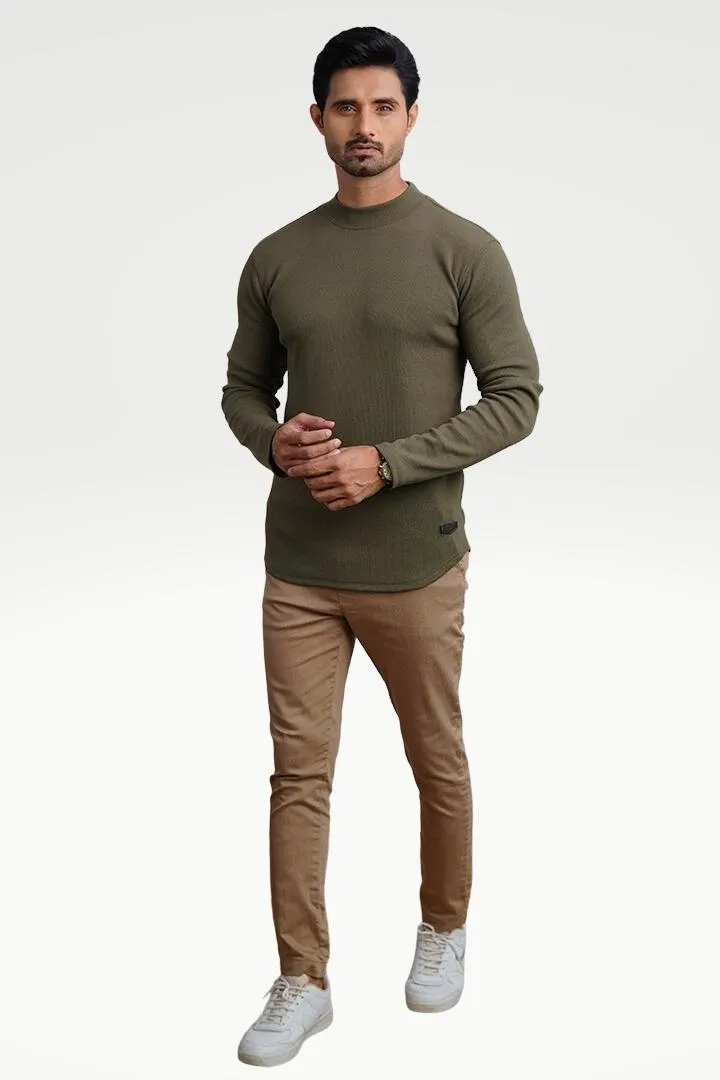 Olive Green Mock Neck Sweatshirt