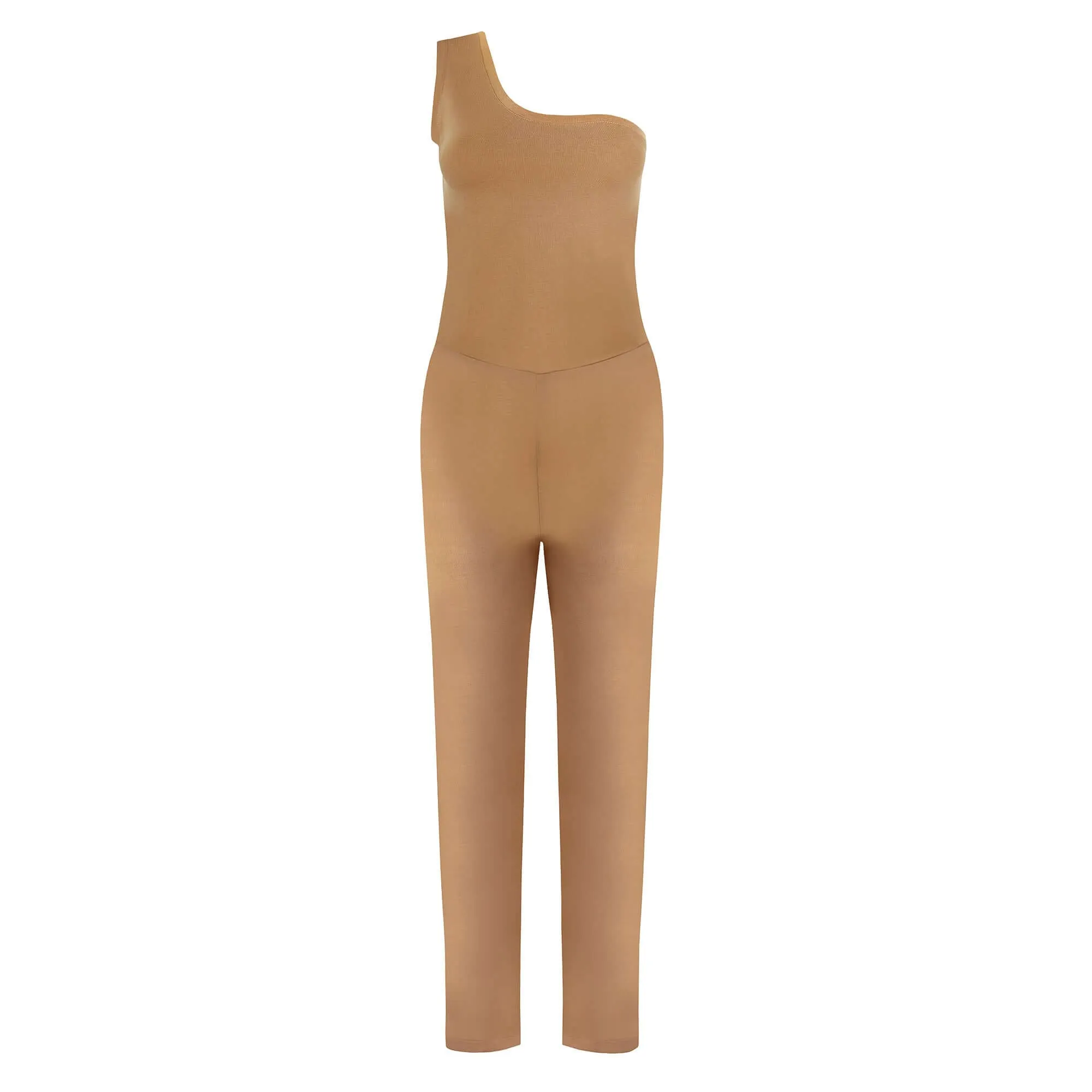 One Shoulder Jumpsuit in Light Brown